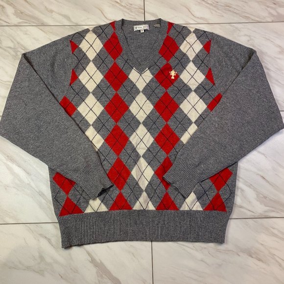Peter Millar 100% Pure Cashmere Pullover V Neck Sweater Argyle PGA Golf Medium M - Picture 2 of 6